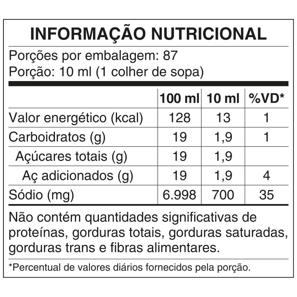 Tabela nutricional Molho Shoyu Satis!® 870 ml