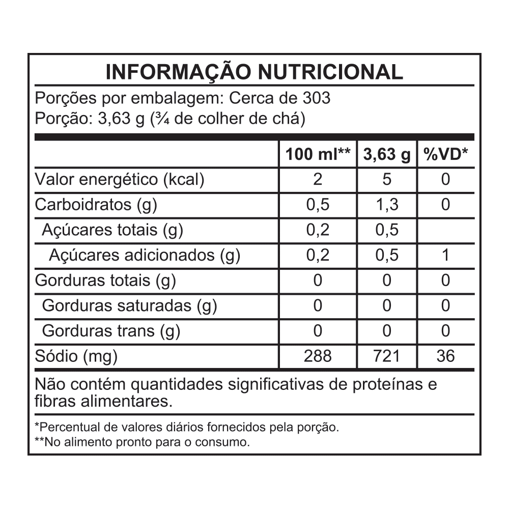 TBN_FS_SAZON_CALDO_GALINHA_BAG_1,1kg_7891132005833 Tabela nutricional Caldo Sazón® Profissional Galinha