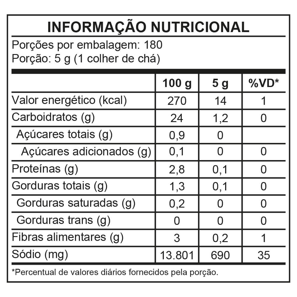 Tabela nutricional Tempero Sazón® Profissional Orégano e Manjericão
