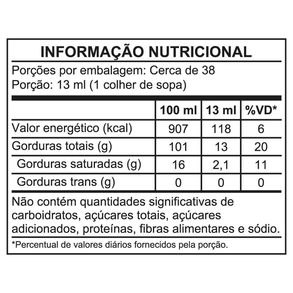 Tabela Nutricional Azeite de Oliva Extra Virgem TERRANO® 500ml