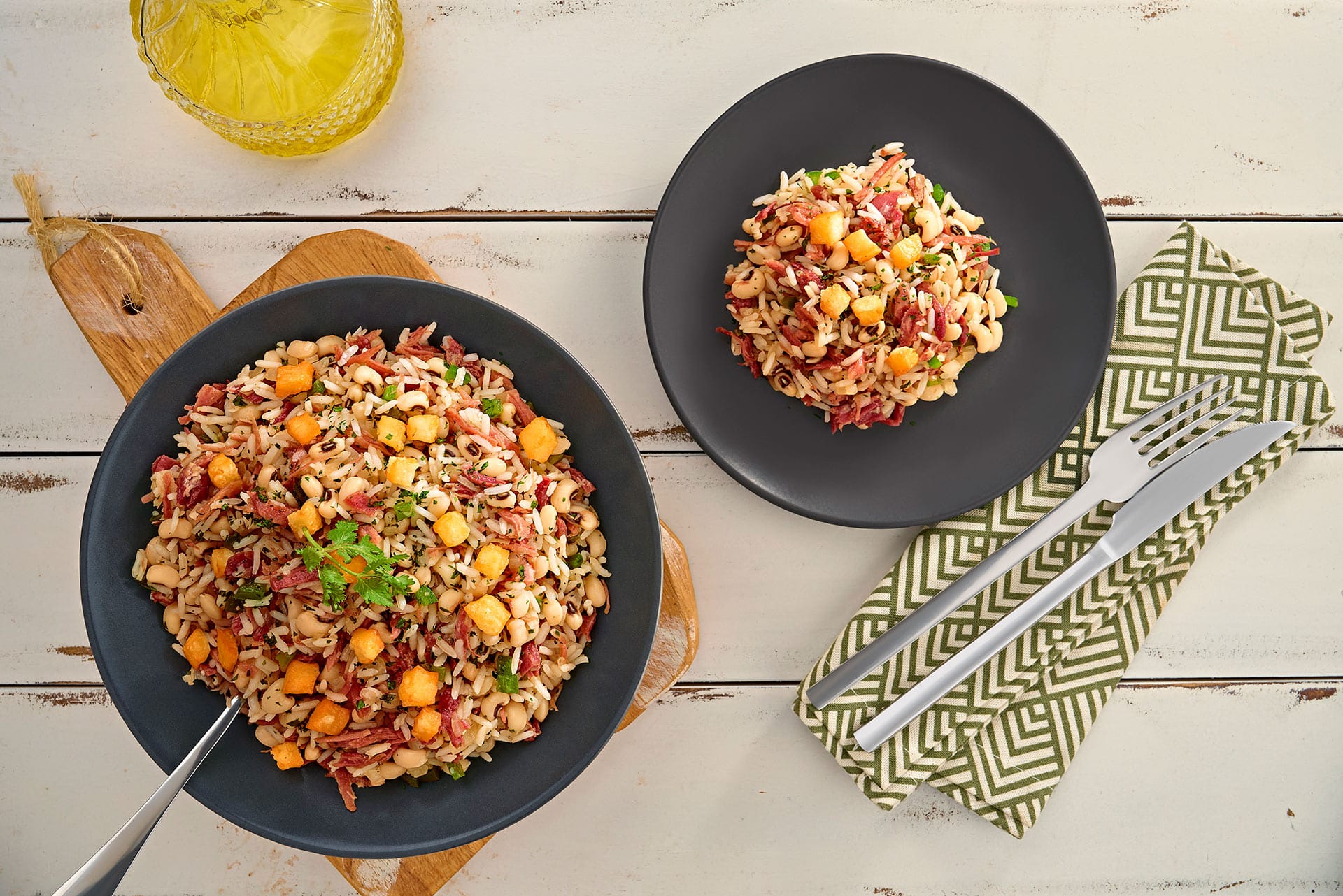 Baião de dois com Caldo Bacon