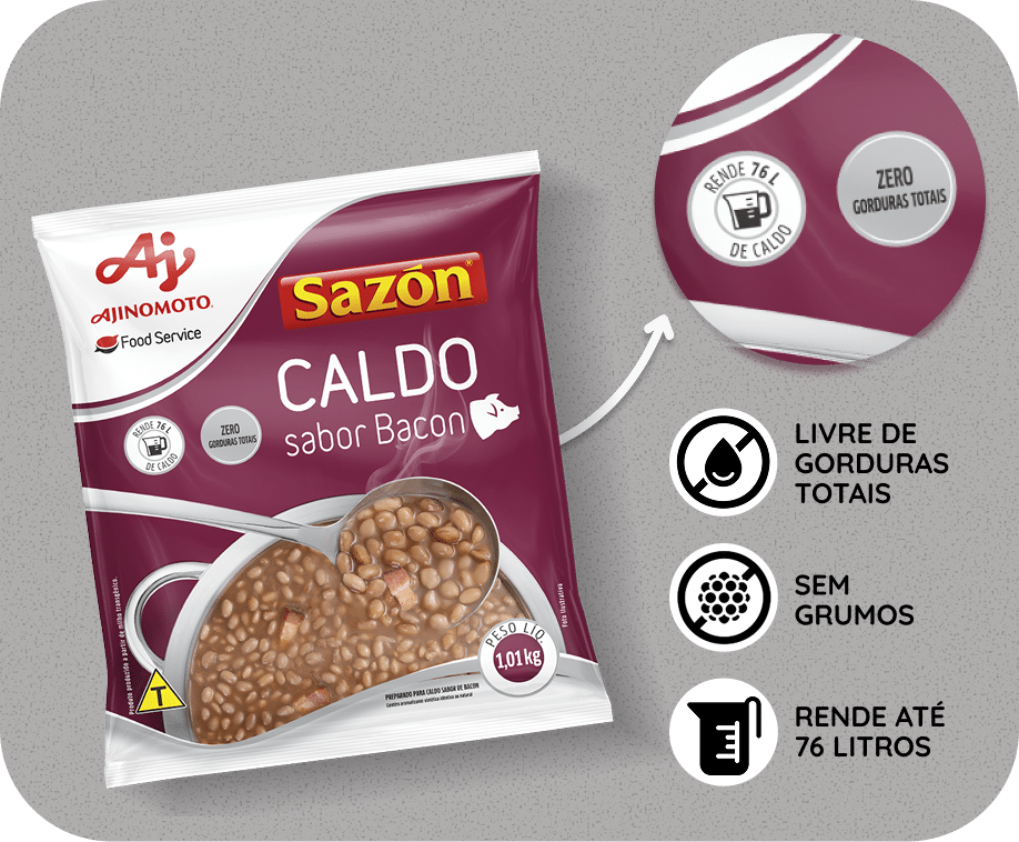 Sazon Caldo Bacon - Livre de gorduras totais, Sem grumos e Rende até 76 litros  